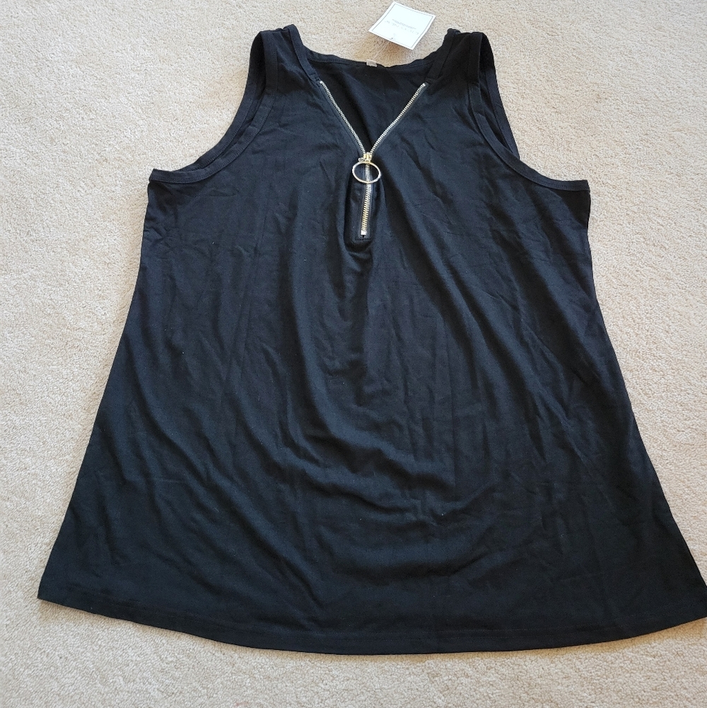 ETCYY NEW Women's Black Tank Top Zipper V-Neck Sz 2XL 1XL Read Measure NWT
